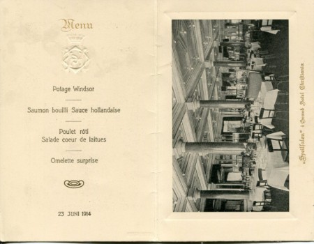 Grand Hotel Christiania Speisekarte 1914 Innenseite